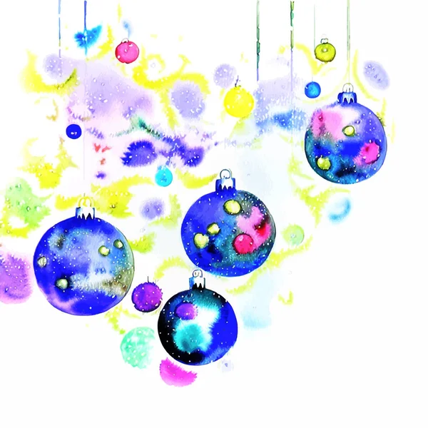 Векторная Магия Акварелью Рождественские Шары Разноцветные Окрашены Новым Годом Рождеством — стоковый вектор