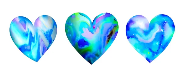 Coleção Corações Azuis Vetores Conjunto Amor Dia Dos Namorados Fluido — Vetor de Stock