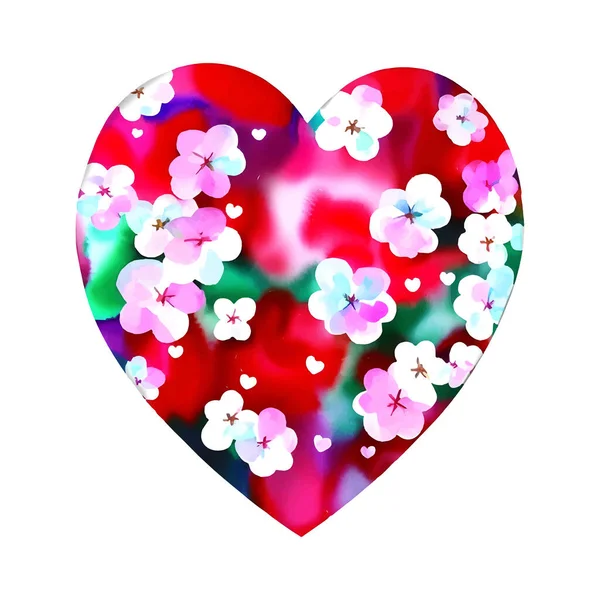 Vektor Hati Merah Dengan Ceri Sakura Mekar Hari Kasih Sayang - Stok Vektor