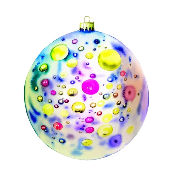 Vector Watercolor Magic Christmas Ball Multicolor Painted Holidays Ball Happy — Stock Vector