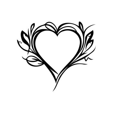 Decoration heart design with floral wreath. Line art hand drawn heart. Ornament motif Vector and illustration.