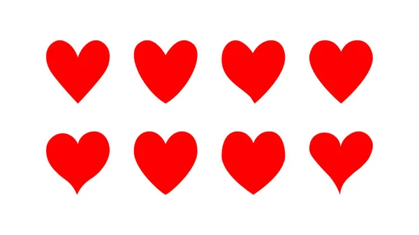 Conjunto Ícones Desenhos Animados Planos Vermelhos Coração Vetorial Amor Corações — Vetor de Stock