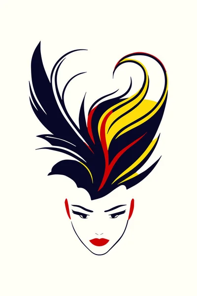 Portrait Logo Mit Langen Haaren Glamour Lady Spaß Und Künstlerisch — Stockvektor