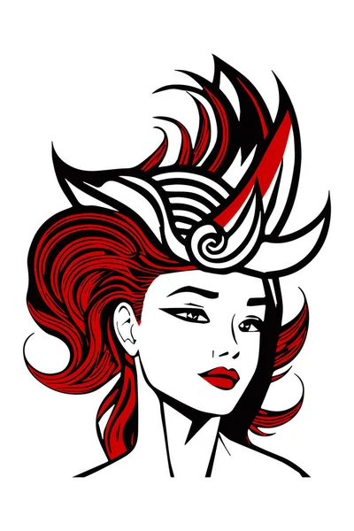 Vector Frauenporträt Mit Roten Haaren Und Hut Glamour Lady Spaß — Stockvektor