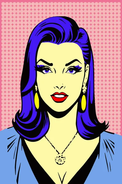 Mulher Com Cabelo Azul Maquiagem Senhora Glamour Estilo Pop Art — Vetor de Stock