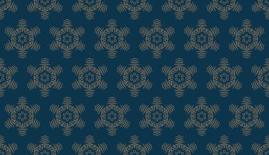 Mavi ve altın sarısı, dikişsiz desen. Çiçeksel süs eşyası arka planı. Zarif bir süs. Dekoratif arka planı tekrarla. Süslü tasarım. Parmak izi, kumaş, duvar kağıtları için..