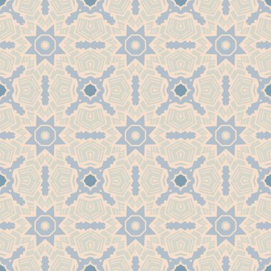 Geometrik şekilli açık renkli yüzey. Kumaş ya da ambalaj kağıdı, simetri ve geleneksel motif üzerine bir tasarım olabilir..