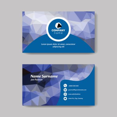Vektör düşük polyester soyut mavi ziyaret kartı şablonu, yatay sunum kapakları, arka plan koleksiyonları, trend, geometrik, siber çokgen ve güzel sunum, üçgen stili tasarım