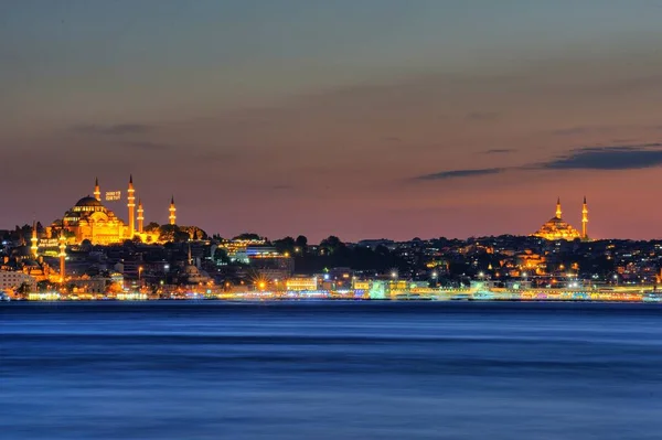 Мечеть Сулеймание Голубую Ночь Istanbul Длительной Экспозицией — стоковое фото