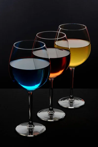 Three Glasses Special Drinks Black Background — Stock Photo, Image