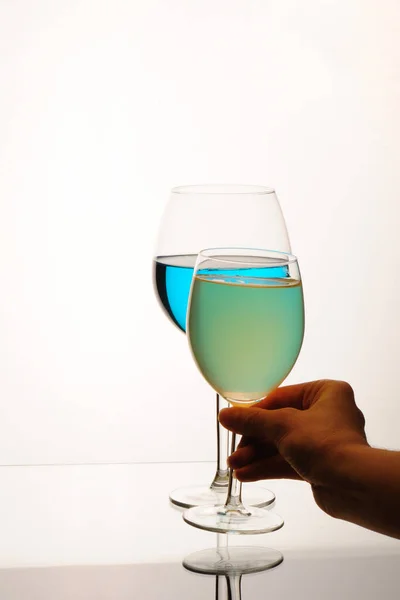 Close Woman Holding Wineglass Glass Champagne White Background — Stock Photo, Image