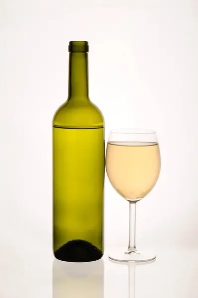Bouteille Verre Vin Blanc Avec Fond Blanc — Photo