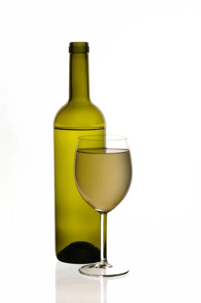 Bouteille Verre Vin Blanc Avec Fond Blanc — Photo