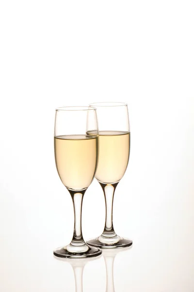 Verres Champagne Avec Verre Vin Sur Fond Blanc — Photo