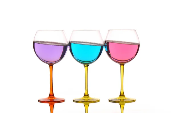 Tres Copas Vino Vidrio Colores —  Fotos de Stock