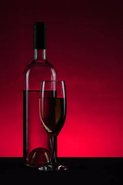 Vidro Com Vinho Tinto Garrafa Vinho — Fotografia de Stock