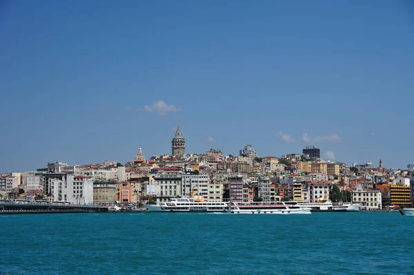 Γέφυρα Galata Πύργος Galata Και Κλασικό Πλοίο Istanbul Όμορφη Ηλιόλουστη — Φωτογραφία Αρχείου