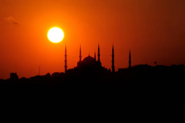 Sonnenuntergang Über Der Sultanahmet Moschee — Stockfoto