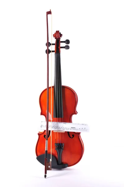 Violino Feito Pau Rosa Contra Fundo Branco Com Folha Música — Fotografia de Stock