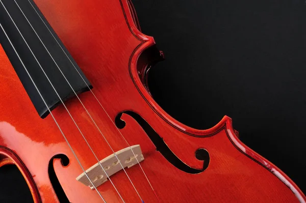 Close Detalhe Violino Fundo Preto — Fotografia de Stock