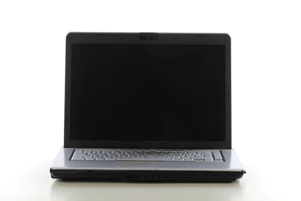 Laptop Preto Com Sombra Fundo Branco — Fotografia de Stock