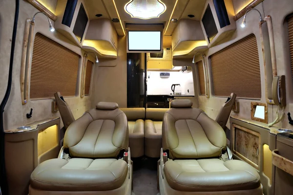 Interior Carro Particular Luxo Com Bancos Couro Encosto — Fotografia de Stock