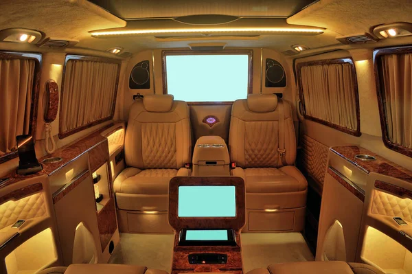 stock image Interior of a luxury private car with leather seats and backrest