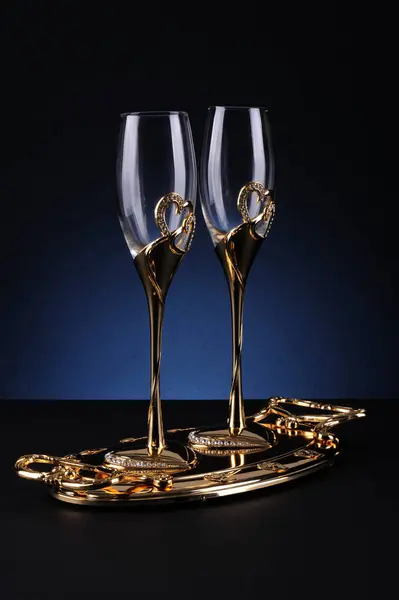 Two Glasses Champagne Dark Blue Background — Stock Photo, Image