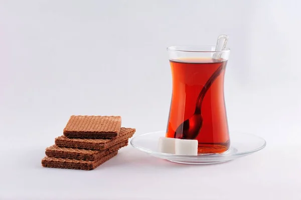 Turkish Tea Chocolate Wafers White Background — Stock Photo, Image