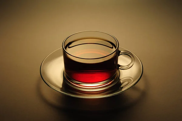Glass Tea Wooden Stand Dark Background — Stock Photo, Image