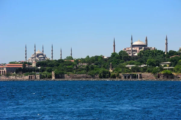 stock image View of the Blue Mosque and Hagia Sophia from the sea, Istanbul