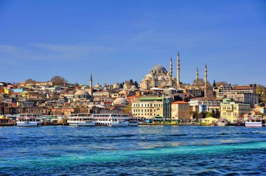 İstanbul, Türkiye 'de Süleyman Camii Altın Boynuz manzarası