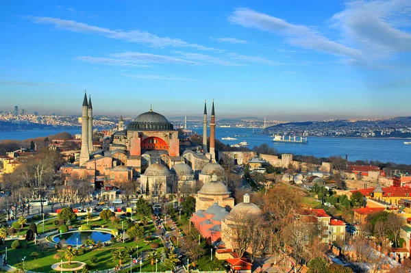 Istanbul View Hagia Sophia Mosque Blue Mosque Minaret — стоковое фото