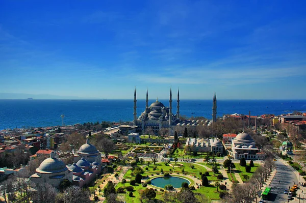 Istanbul Pemandangan Kota Terkenal Dari Masjid Biru Dengan Pemandangan Aeral — Stok Foto