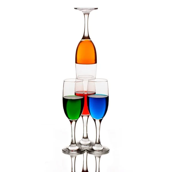 Glasses Colorful Dinks Champagne Glasses White Background Decoration — Stock Photo, Image
