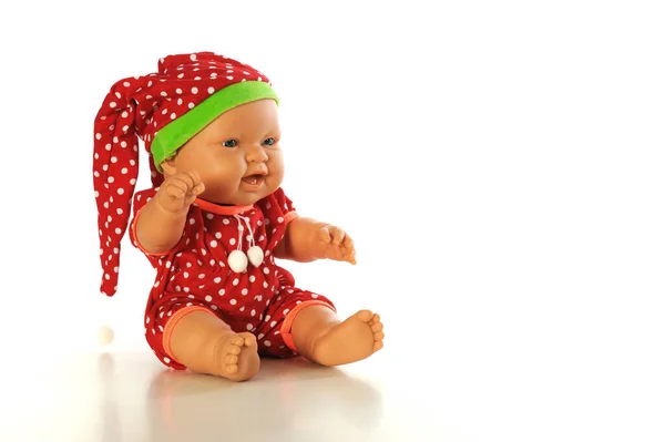 Schattig Baby Jongen Pop Rode Polka Dot Overalls Hoed Witte — Stockfoto