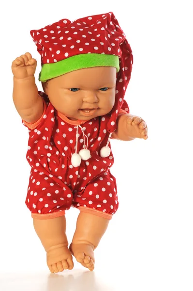 Schattig Baby Jongen Pop Rode Polka Dot Overalls Hoed Witte — Stockfoto