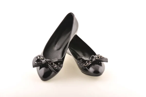 Black Women Shoes Bow White Background — Stock Photo, Image