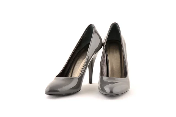 High Heeled Shiny Black Women Shoes White Background — Stock Photo, Image