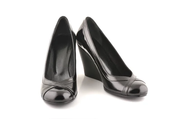 Sapatos Pretos Femininos Isolados Fundo Branco — Fotografia de Stock