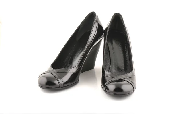Sapatos Pretos Femininos Isolados Fundo Branco — Fotografia de Stock