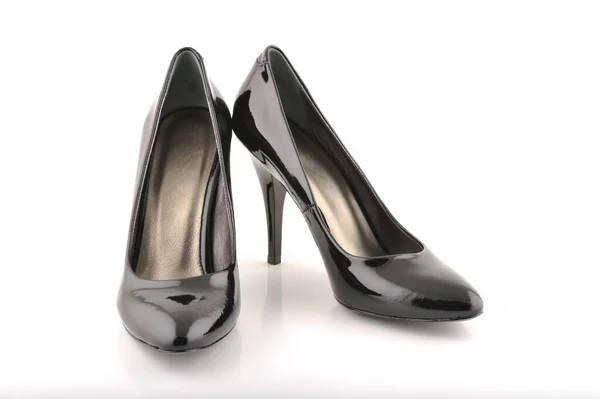 Zapatos Negros Mujer Aislados Sobre Fondo Blanco — Foto de Stock