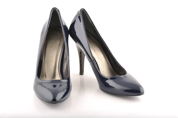 Sapatos Azuis Escuros Das Mulheres Isolados Fundo Branco — Fotografia de Stock