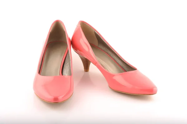 Sapatos Femininos Couro Rosa Isolado Fundo Branco — Fotografia de Stock