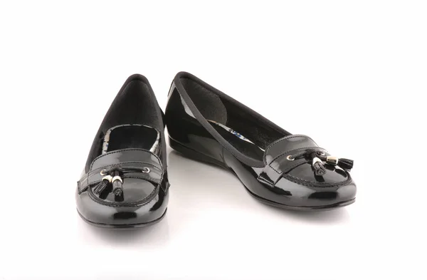 Shiny Leather Black Women Shoes Isolated White Background — Stock Photo, Image