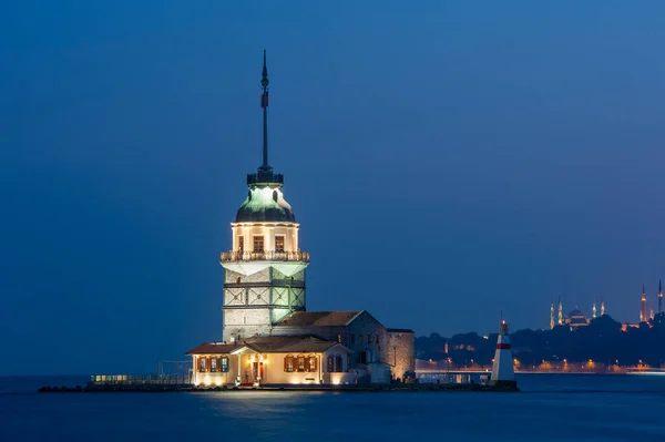 Vista Torre Donzela Noite Istanbul — Fotografia de Stock