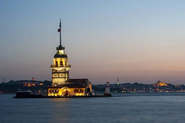 Vista Torre Doncella Istanbul Noche — Foto de Stock
