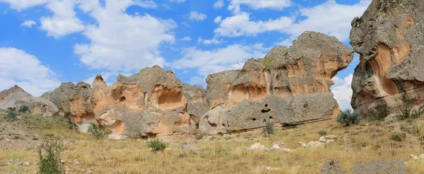Kapadokya Nın Geniş Çaplı Panoramik Görüntüsü Olağanüstü Güzelliğin Doğal Jeolojik — Stok fotoğraf