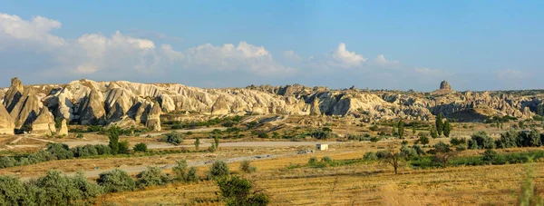 Storskalig Panoramautsikt Över Kappadokien Naturliga Geologiska Formationer Extraordinär Skönhet Berömd — Stockfoto