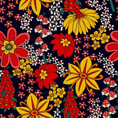 Hippi tarzında büyük çiçeklerle kusursuz bir desen. Vektör